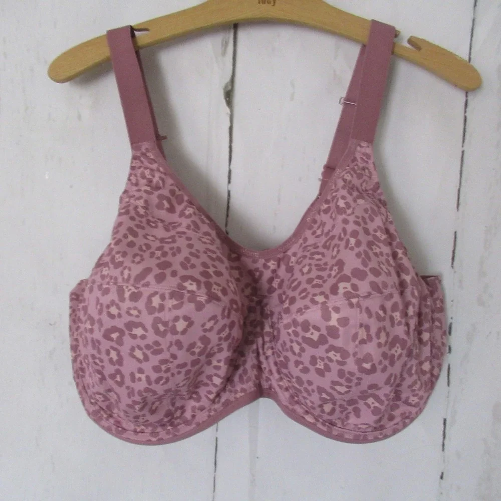 Elomi Sports Bra 42I Pink Leopard Energise Underwire Sport Convertible Plus Size